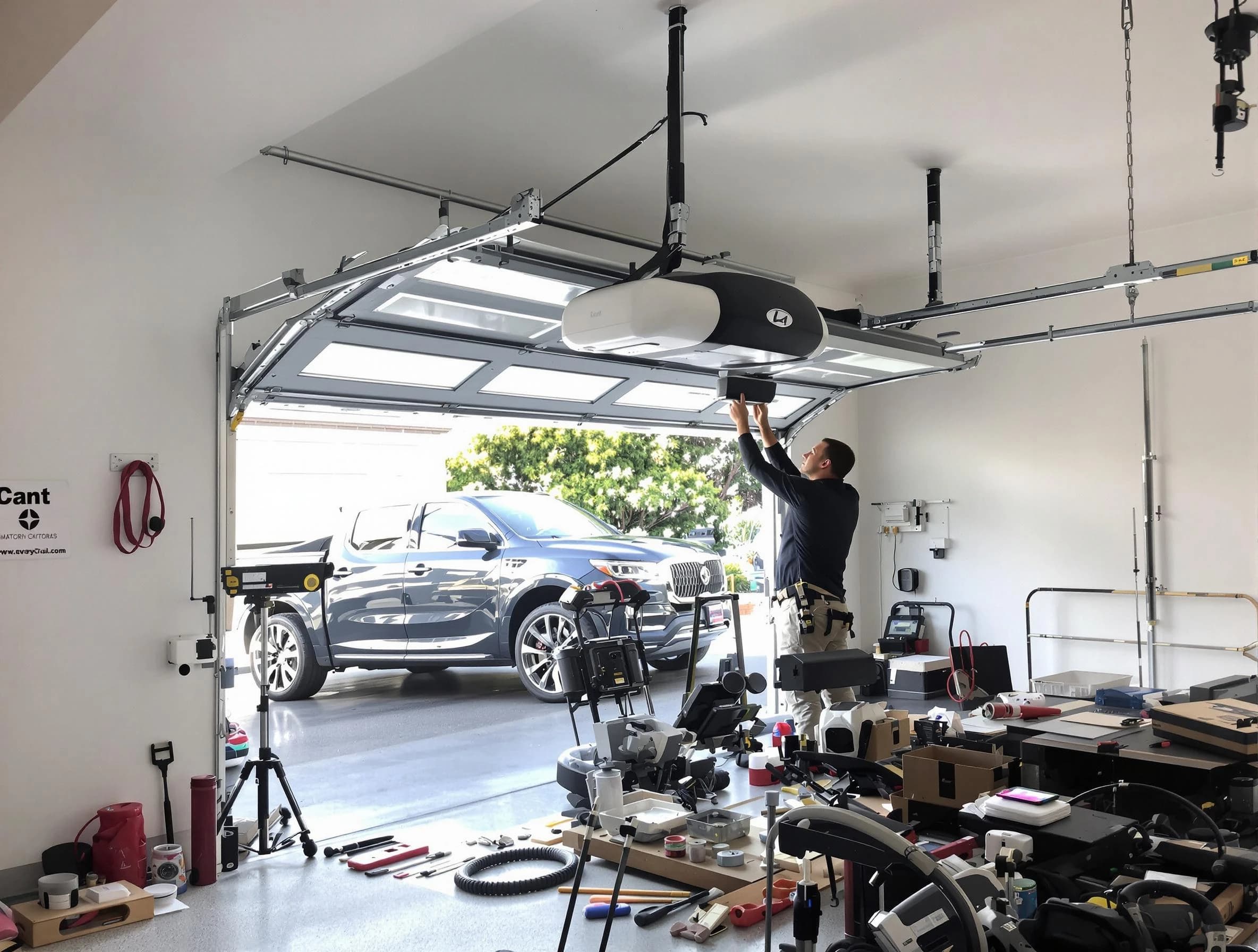 Carnegie Garage Door Repair specialist installing smart garage door opener system in Carnegie home