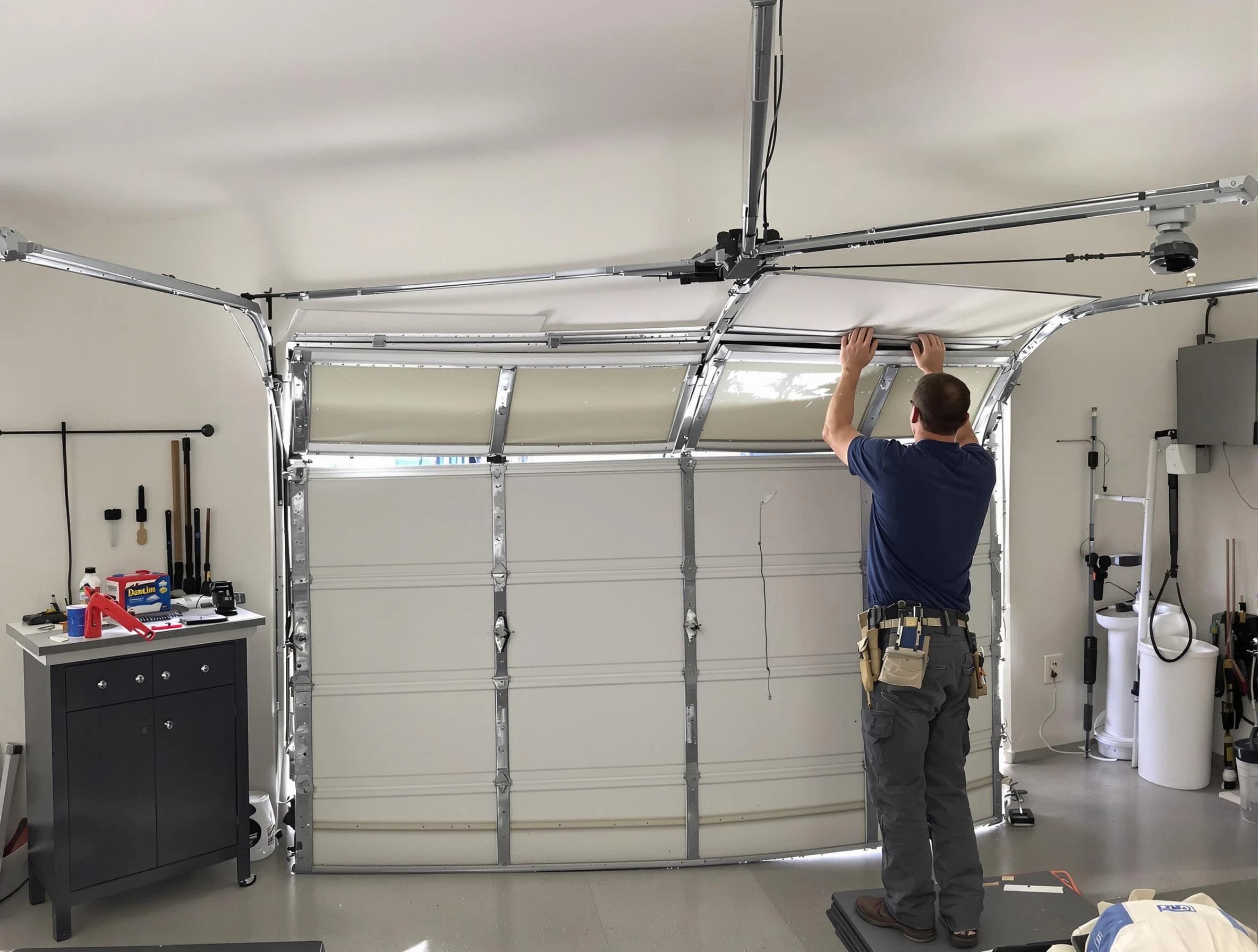 Carnegie Garage Door Repair specialist performing precise section replacement on Carnegie garage door