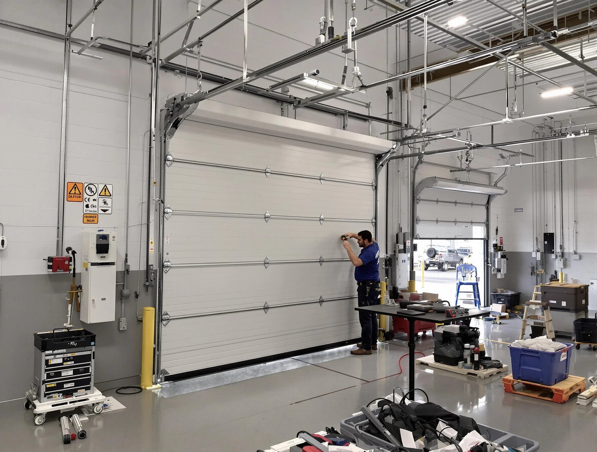 Commercial garage door repair being performed by Carnegie Garage Door Repair expert in Carnegie