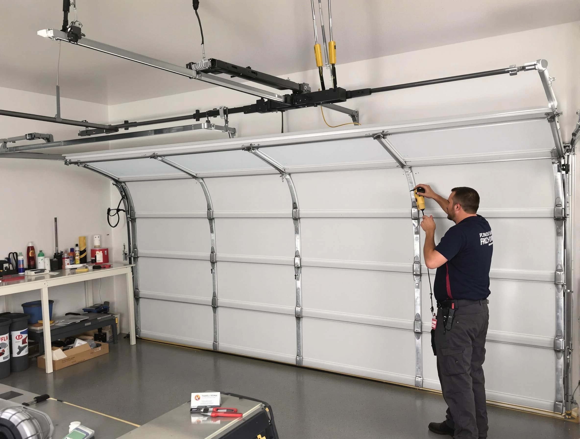 Carnegie Garage Door Repair certified technician performing overhead door system repair in Carnegie