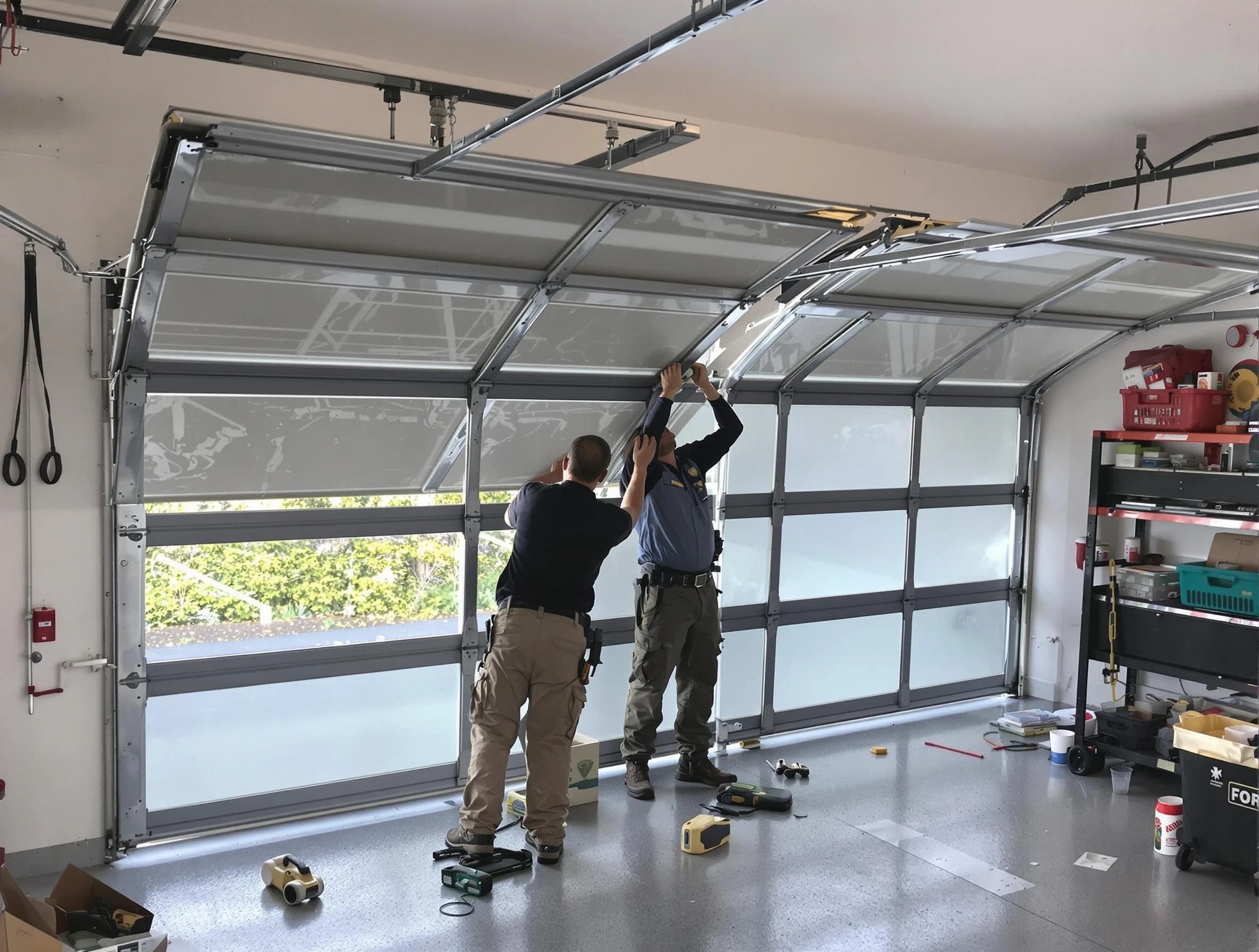 Carnegie Garage Door Repair expert performing precise panel replacement on Carnegie garage door