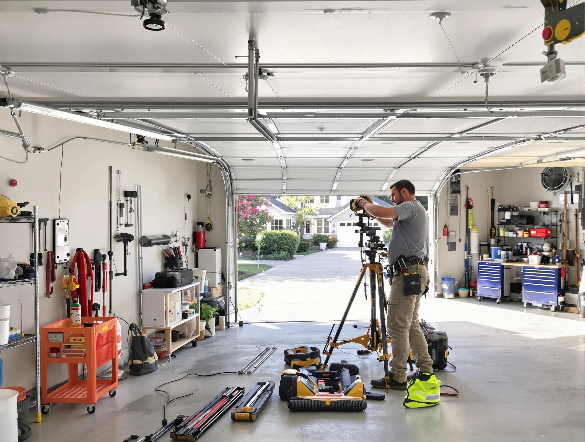 Carnegie Garage Door Repair specialist performing laser-guided track alignment in Carnegie