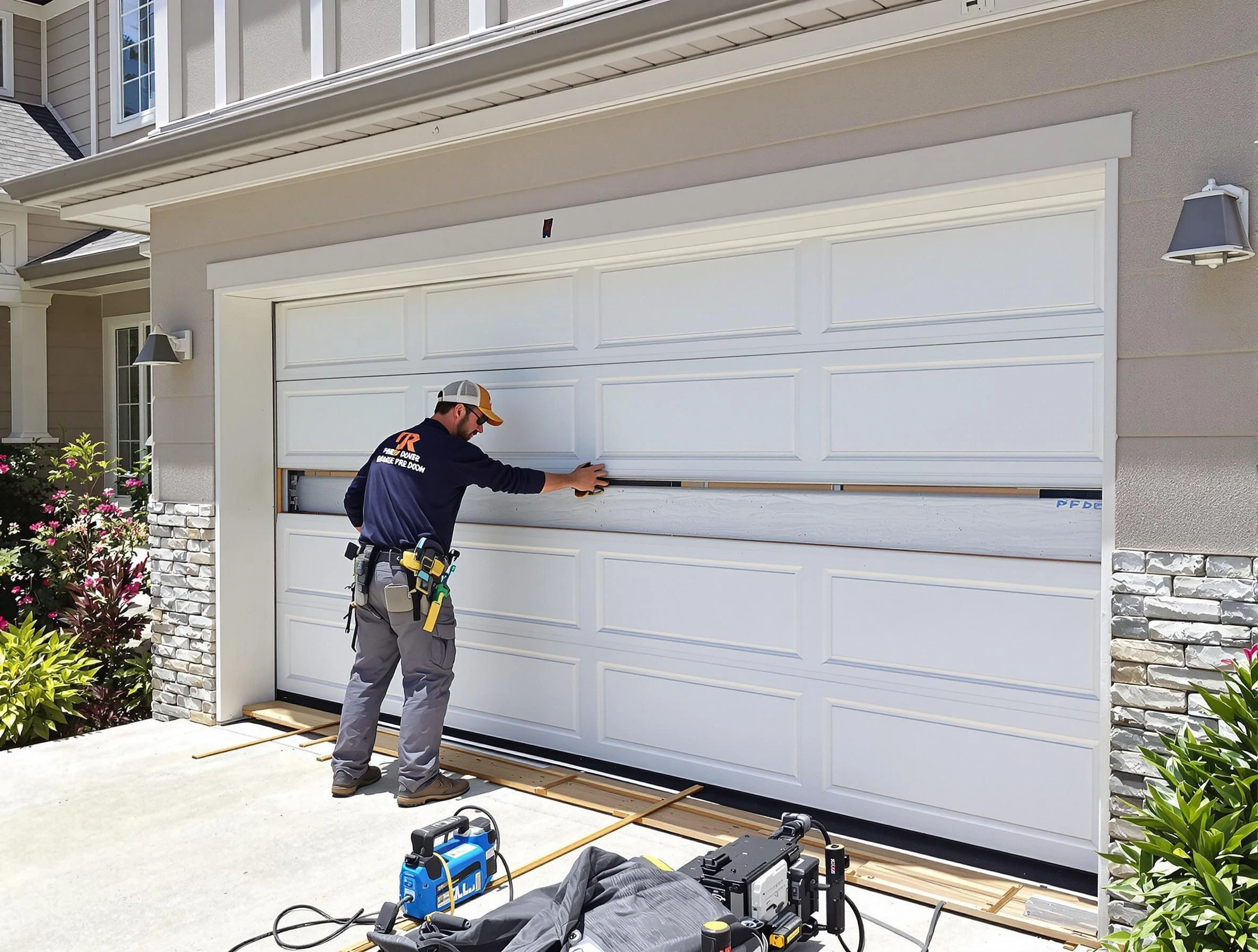 Carnegie Garage Door Repair team performing complete garage door replacement at Carnegie residence